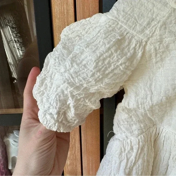 H&M kids dress textured peter pan collar toddler girl ruffle bows ivory formal - Picture 6 of 7